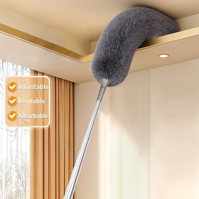 Adjustable Telescopic Pole 247/285 cm & Bendable Microfiber Duster - Washable, Reusable Cleaning Tool for High Ceilings, Furnitu