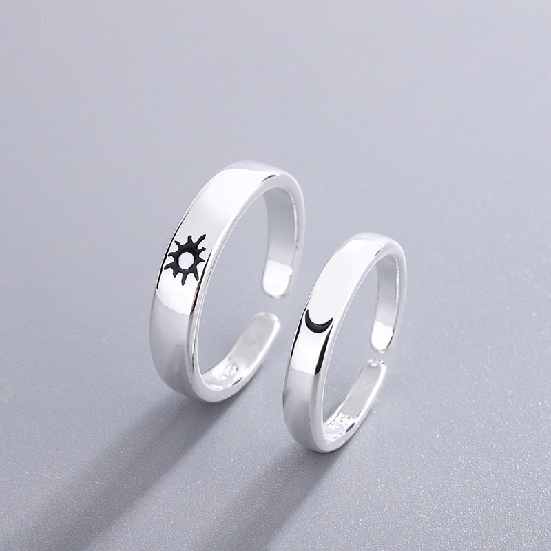 New Personality Sun And Moon Star Couple 925 Sterling Silver Jewelry Simple Exquisite Popular Opening Rings R183