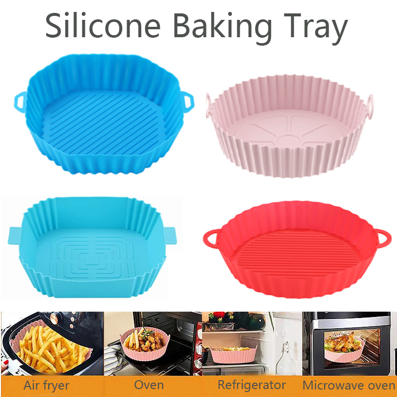1PC Reusable Air Fryer Silicone Baking Tray Multifunctional Barbecue Mat Baking Oven Baking Tray Air Fryer Silicone Mat