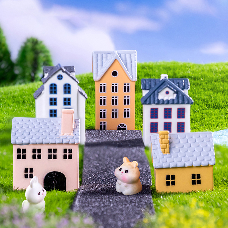 Cute Creative Modern Small House Landscape Figurine Crafts Fashion Miniature Statue DIY Home Decoration Small Ornaments Gifts
