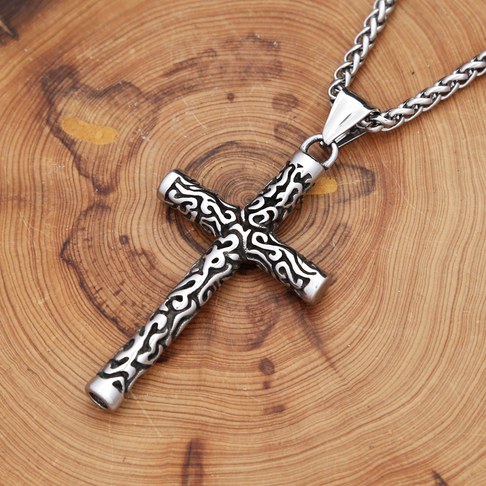 Vintage Engraving Cross Necklace Pendant For Men Women Fashion Punk Simple Stainless Steel Men Cross Pendant Jewelry Wholesale pen gpt