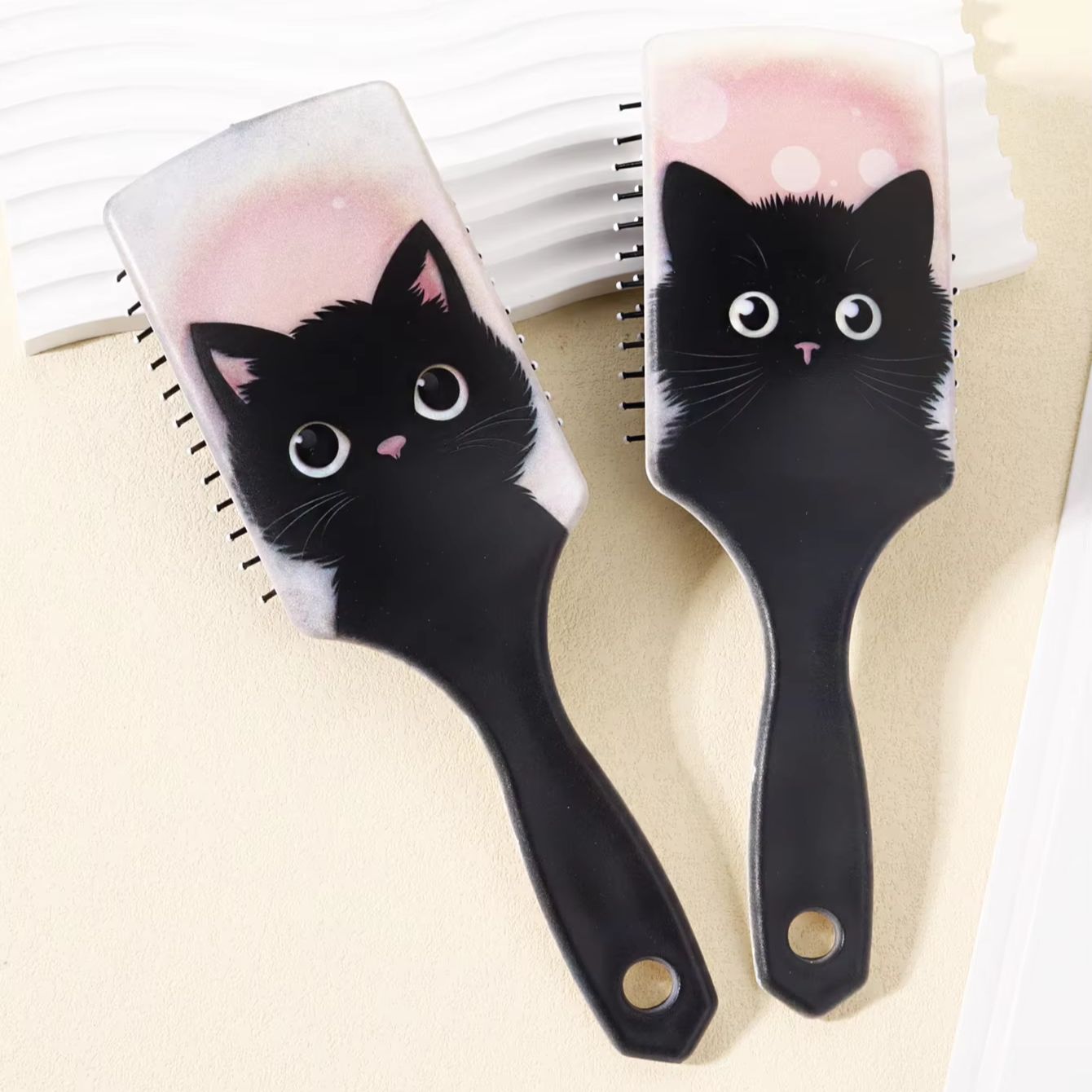 1pc Cute Cat Patterned Airbag Comb with Silicone Pad Base, Nylon Bristles, Stylish Paddle Shaped Massage Brush