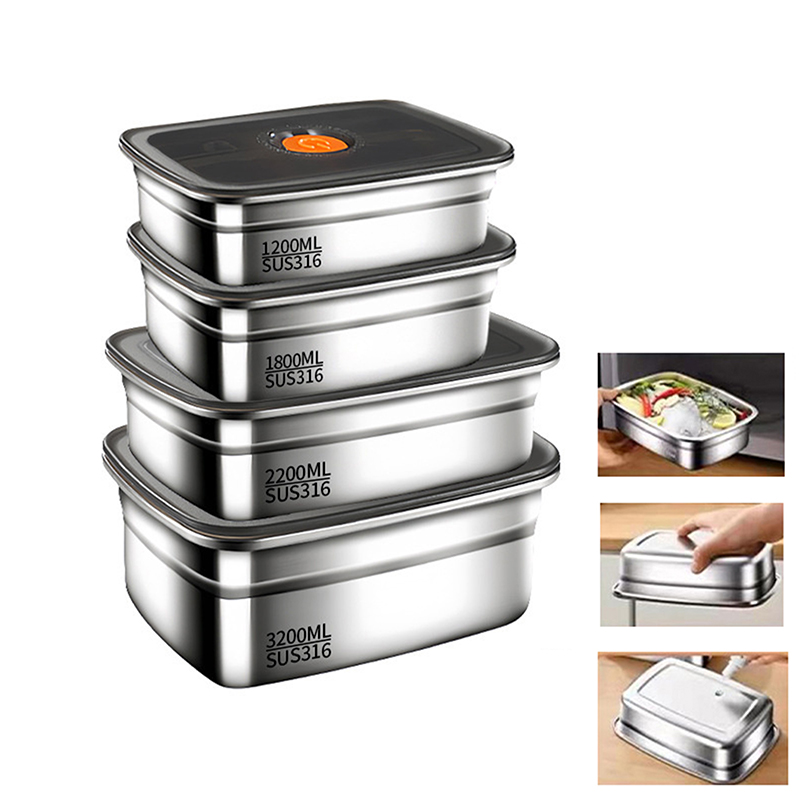 1Pieces 304 Stainless Steel Lunch Box With Lid Sealed Leak-proof Bento Box Refrigerator Freezer Storage Box Outdoor Tableware