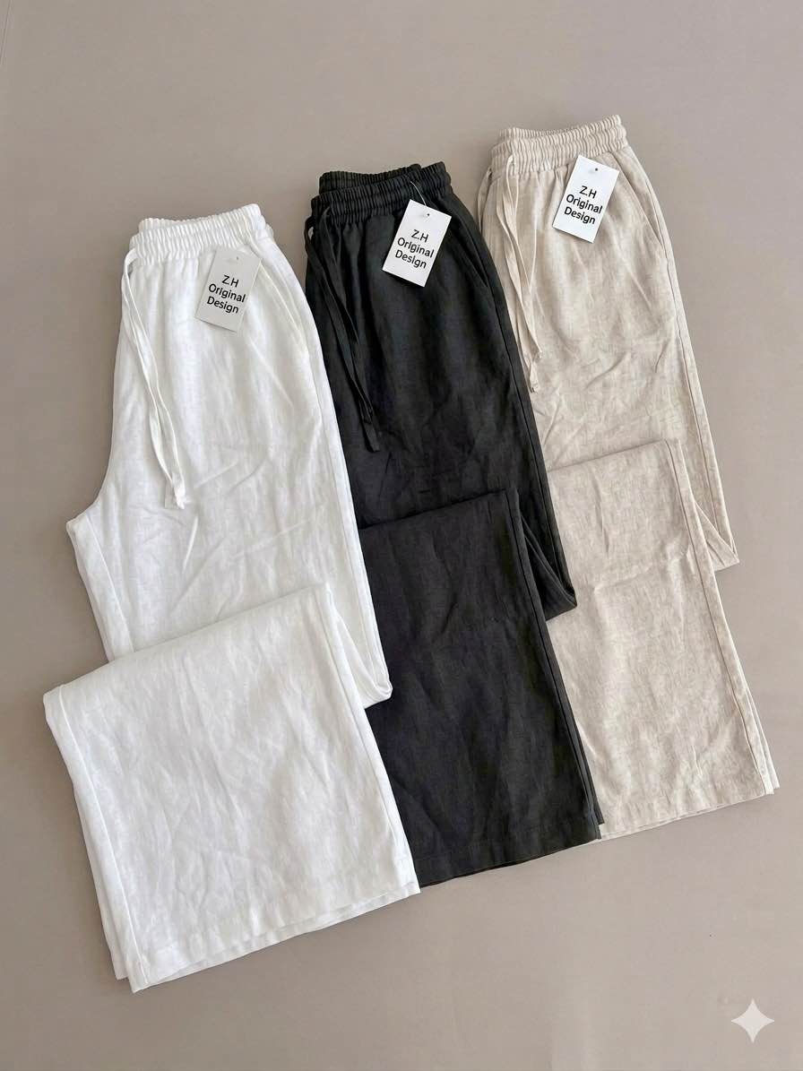 High Waist Wide Leg Trousers for Women - Premium Cotton Linen Palazzo Pants - Formal & Casual Office Wear Dress Pants