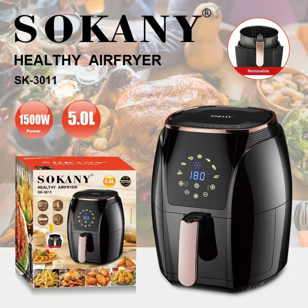 Sokany SK-3011 5L Digital Air Fryer | 1500W Healthy Oil-Free Cooker | Detachable Non-Stick Basket | LED Touch Screen