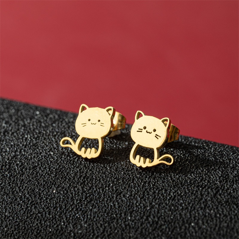EVISPOL 2Pcs Cartoon Animal Cat Stud Earings for Women Cute Stainless Steel Kitten Earring Studs Funny Jewelry
