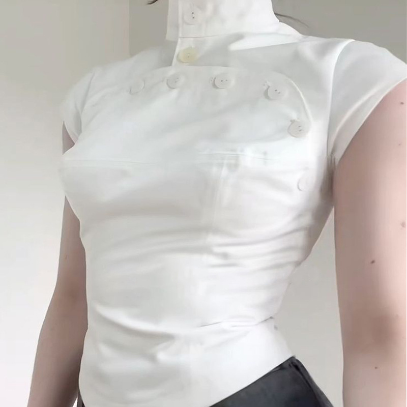 Korean Style Button Niche Design Solid Color Early Spring New Trendy Pure Style Women's Fashion Casual Top Women Sweet girl