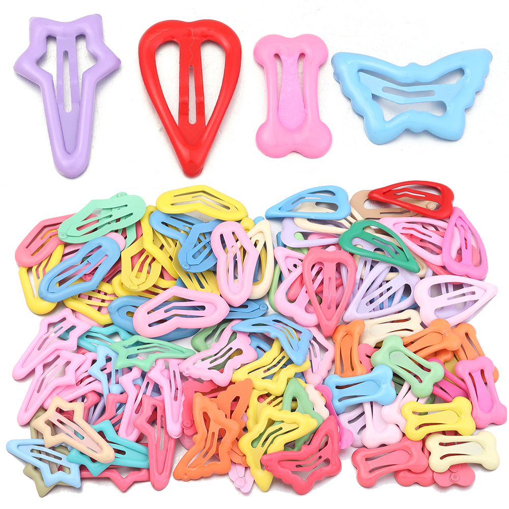 20pcs/lot Metal Mini Hair Clip Candy Color Snap BB Hairpin Heart Shape Cute Barrettes For DIY Kids Headwear Hairpins Accessories