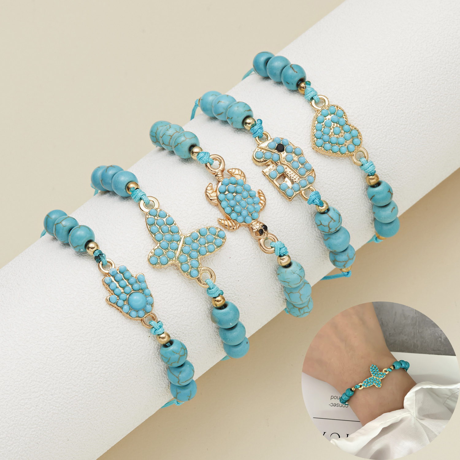 Natural Stone Butterfly Heart Elephant Turtle Bracelets For Women Charm Turquoises Animal Pendant Beaded Couple Handmade Jewelry