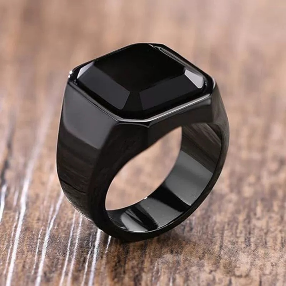 Hip Hop Male Blue Zircon Round Stainless Steel Rings For Men Antique Black Color Wedding Bands Engagement Party Jewelry s