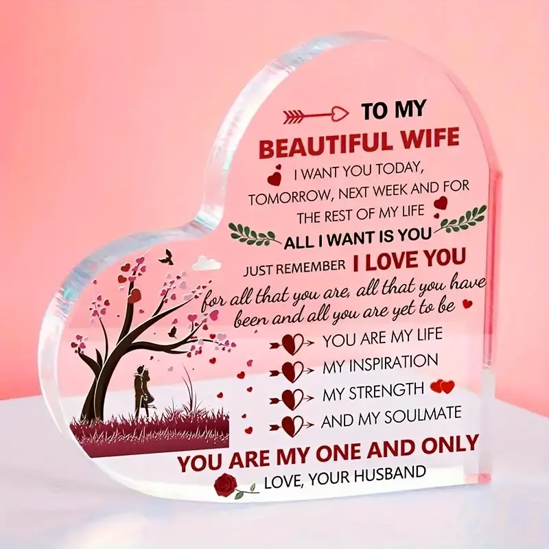 Romantic Acrylic Heart Keepsake - Perfect Birthday & Anniversary for Wife from Husband with Love Sayings Plaque