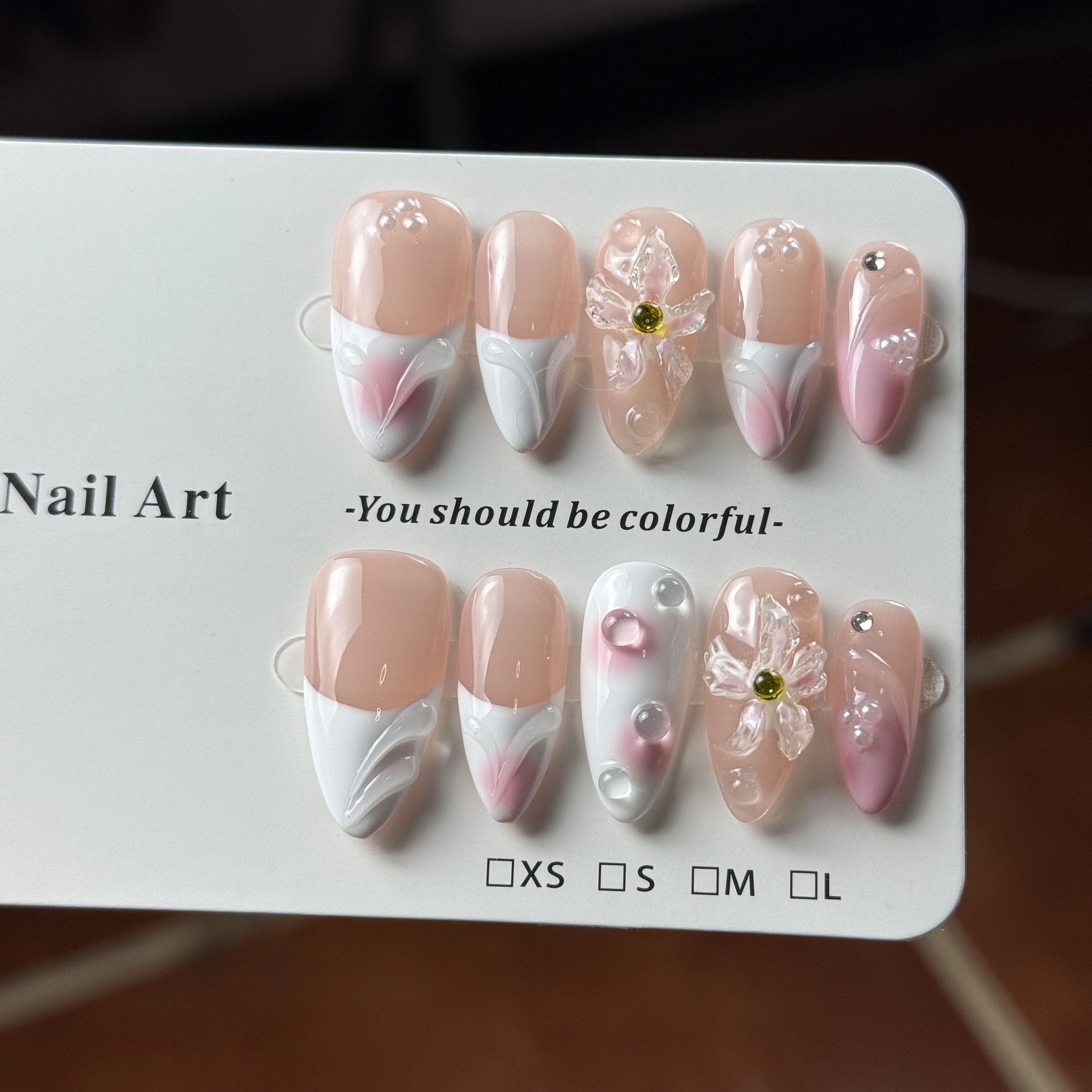 10pcs high-end Gentle and elegant style, hand-painted leopard print, flowers, and sparkling sapphire handmade French Tip Nails