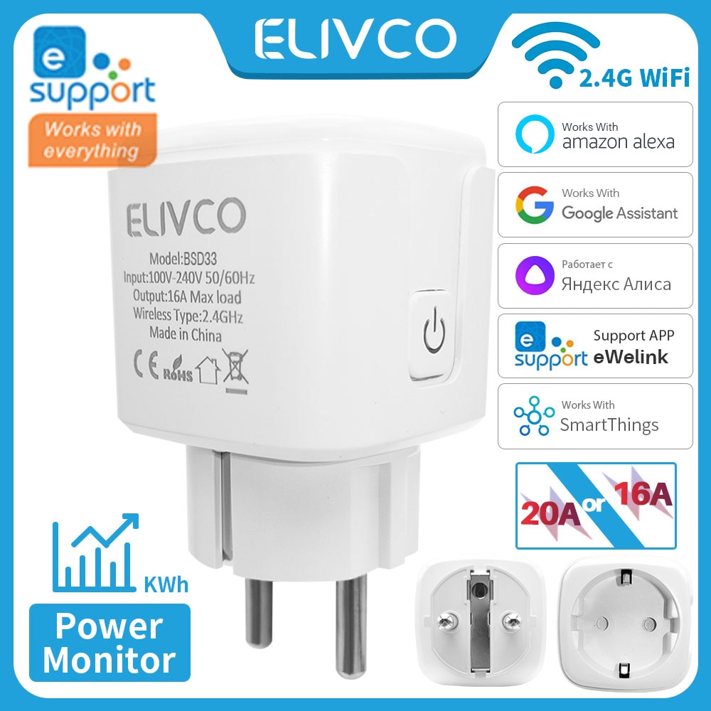 EWelink 16A/20A Smart Plug WiFi EU Socket With Power Monitor Timing Function Support Alexa Home Alice SmartThimgs IFTTT