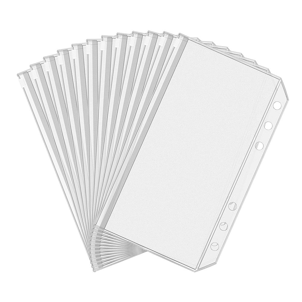 6/10Pcs A6 Binder Pockets with Zippers Clear Binder Inserts 6-Ring Budget Cash Envelopes for Student School Office Supplies