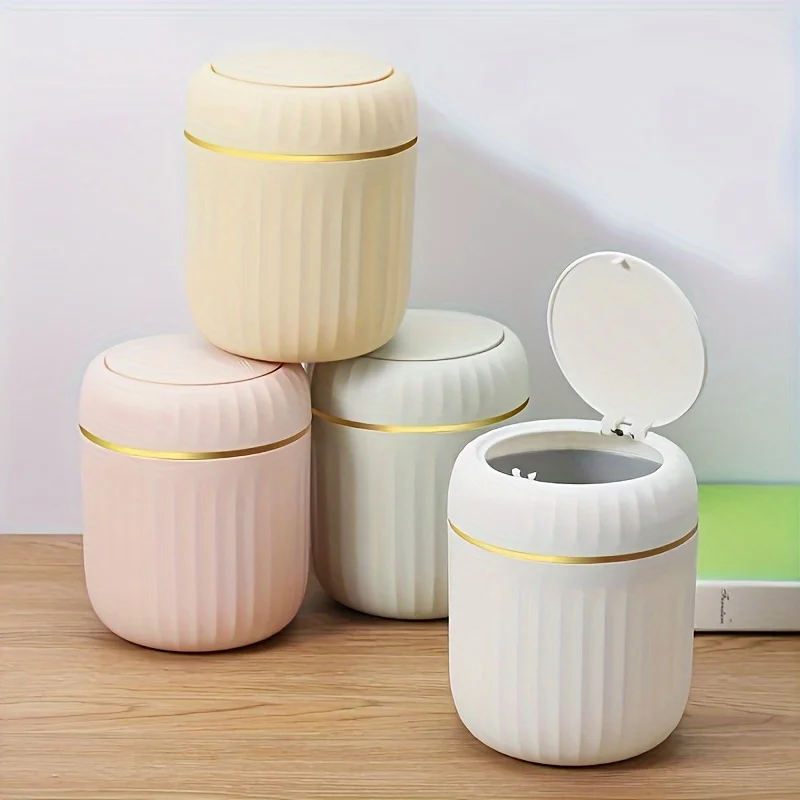 Mini Desktop Trash Can with Lid Garbage Office Desk Storage Box Waste Bin Organizer Bedroom Made Durable Plastic Home Supplies