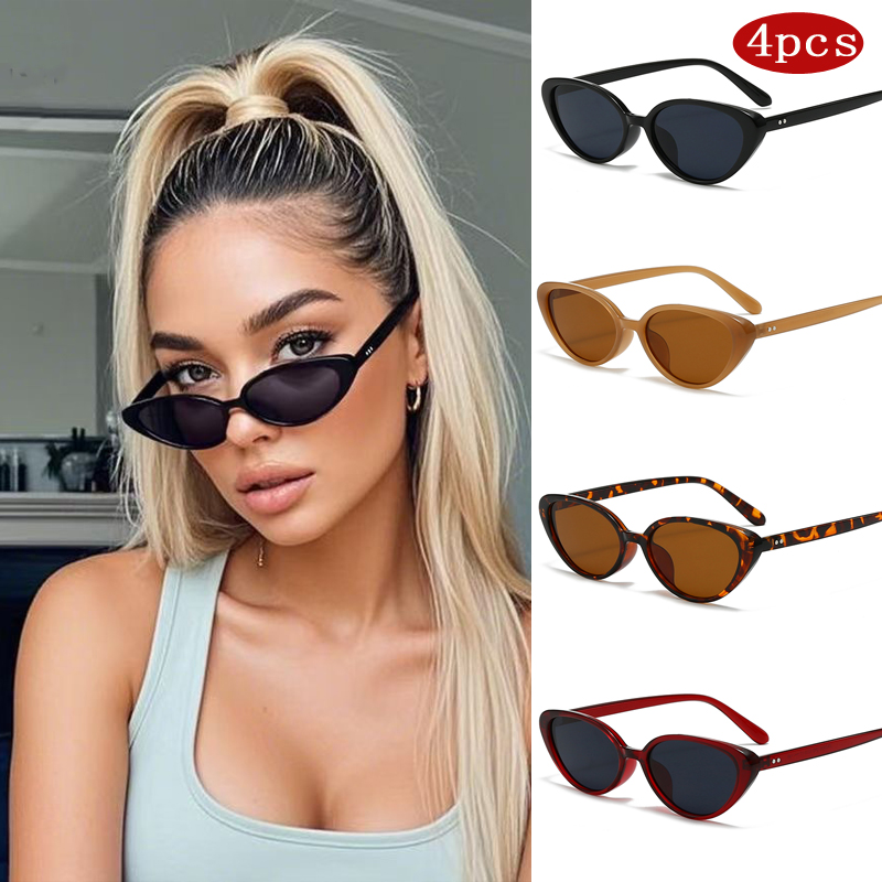 4pcs New Cat Eye Sunglasses Women Men Shades Retro Cat Eye Sun Glasses Anti-UV Vintage Small Frame Eyewear Female Oculos De Sol