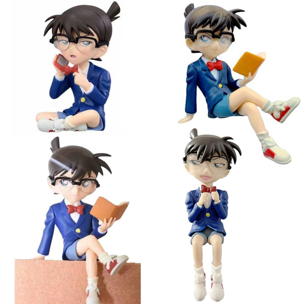1 Pc Anime Detective Conan Action Figures Cute Sitting Posture Reading Book Detective Phone PVC Model Collection Kid Toy