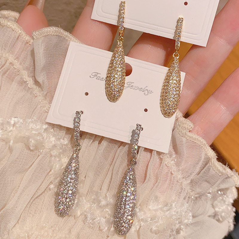 new fashion quality designer brass material 18k gold plated luxury unique cute golden silver elegant white gold zircon earring