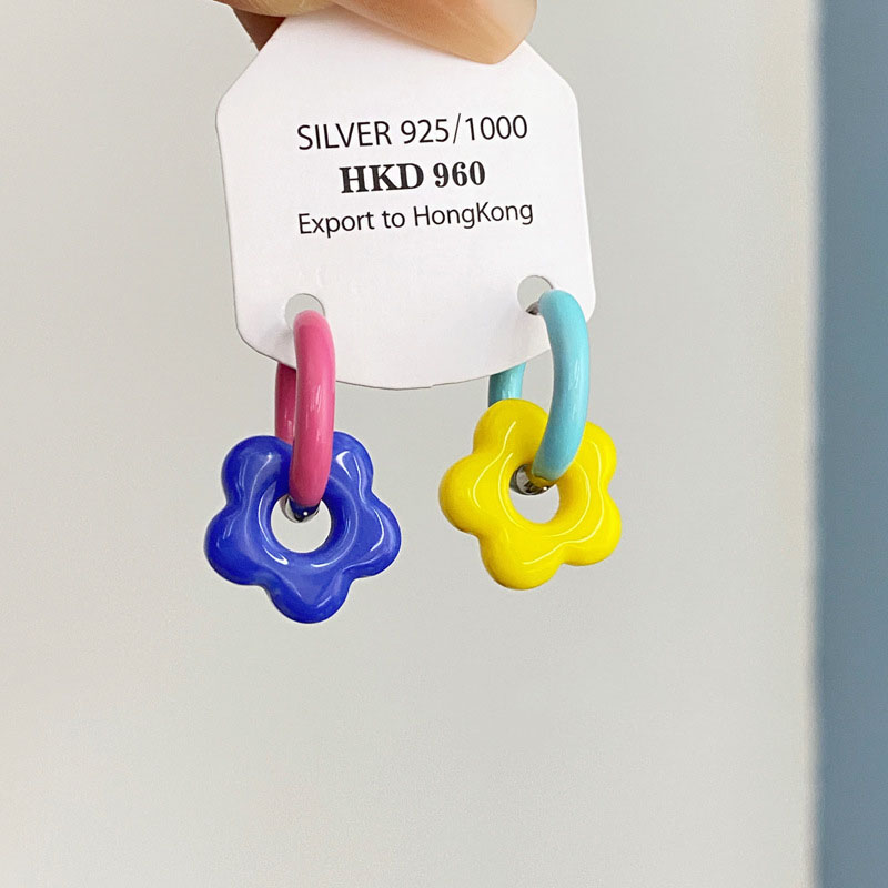 Colorful Enamel Flower Metal Alloy Ear Buckle Dopamine Sweet Earrings Girls Birthday Party Friendship Jewelry Gifts