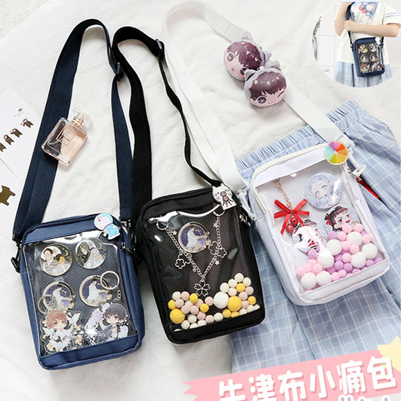 Japan Portable School Girls Small Canvas Shoulder Bag Fashionable Mesh Pocket Crossbody Bags Women Handbag Outdoor itabag