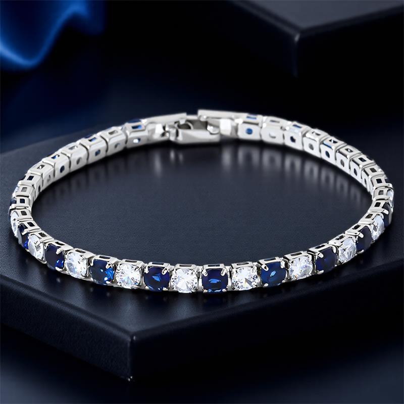 17/19cm Blue Crystal 4mm Round Stone White Zircon Bracelets For Women Vintage Silver Color Chains Bracelet Wedding Jewelry Gifts