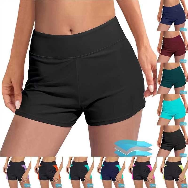 Female Elastic Waist Lightweight Summer Beach Swimming Pants Solid Color Breathable Yoga Fitness Exercise Casual Shorts