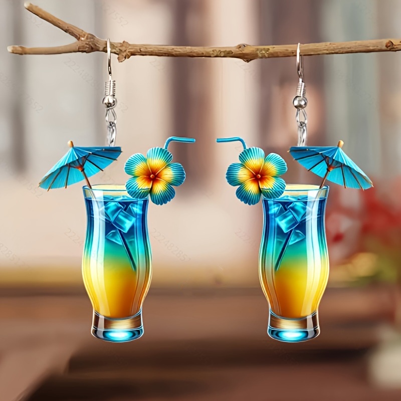1 pair of Macadamia nut juice cup acrylic flat earrings, cool summer creative design fashion party ladies earrings gift