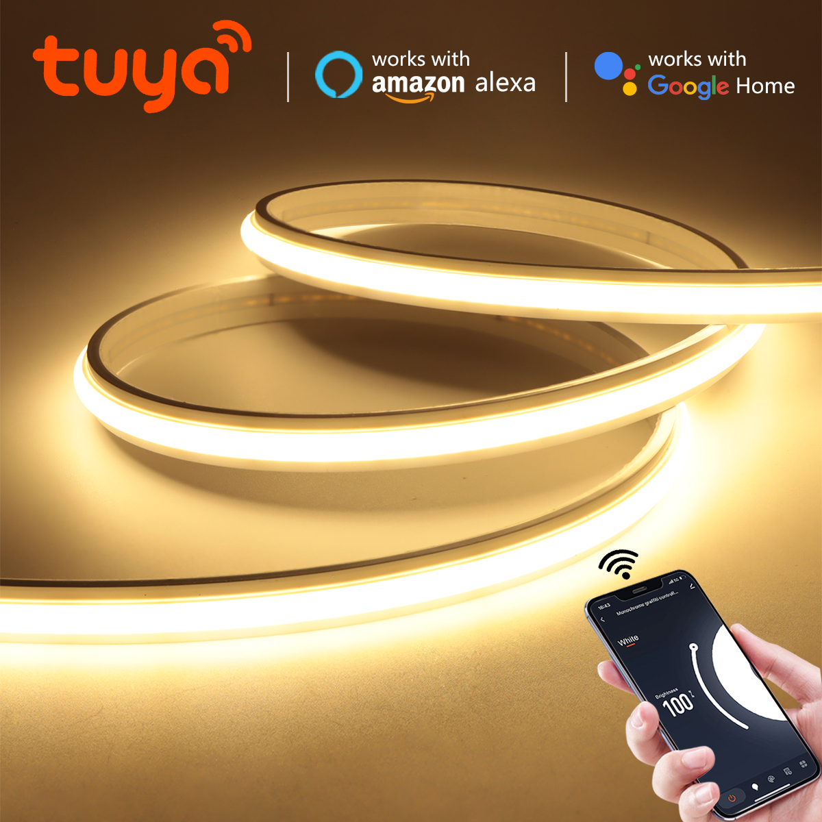 Silicone Neon LED Strip Light 24V Tuya Smart WiFi APP Control Self-Adhesive Bright Wall Tape for Alexa Assistant Home