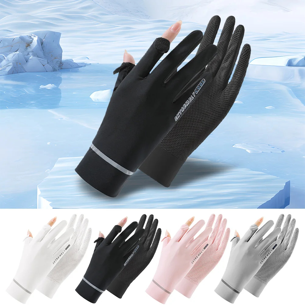 Lady Sunscreen Ice Silk Gloves Summer Sun Protection Gloves Thin Fishing Gloves for Golf Driving Riding Fishing Hiking for Women