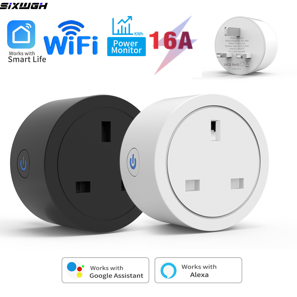 UK 16A Smart Plug Tuya WiFi & BT, Power Monitoring Voice Control Timing Smart Life Compatible with Alexa Home