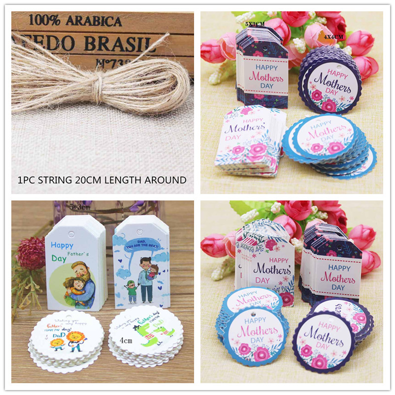 New diy Happy father's/mother's day package hang tag 5x3cm /4x4cm 50tag white round paper party suppiles card tag