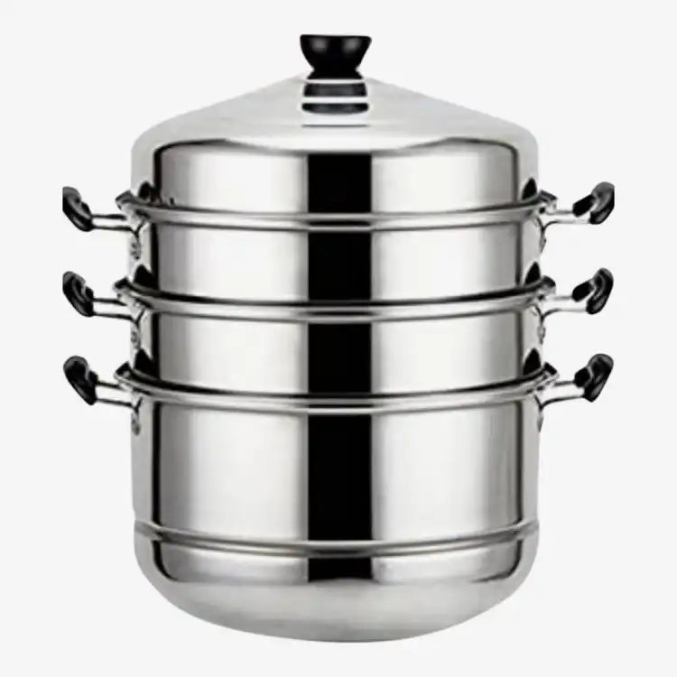 Steel 3 Tier Momo Steamer With Glass Top Lid 24 Cm Induction Base