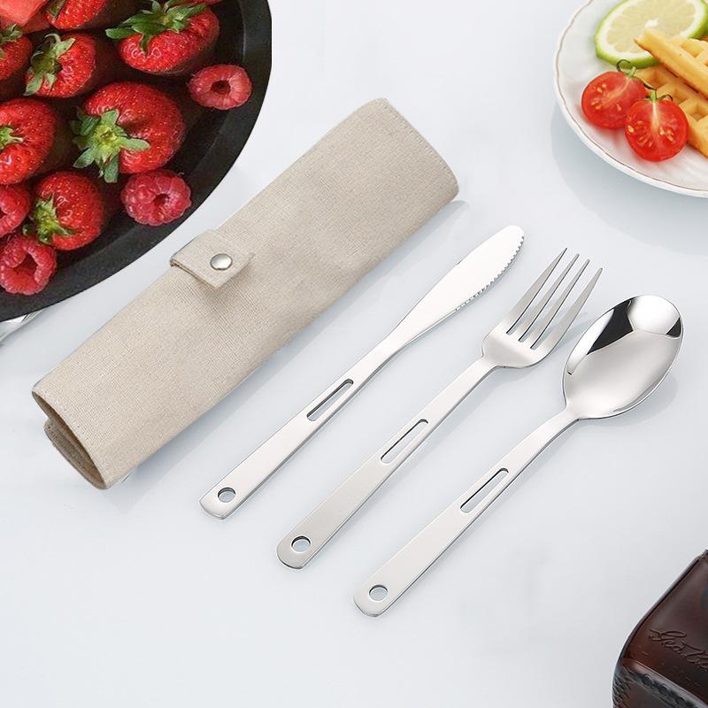 1Set Cutlery Set Stainless Steel Portable Cutlery Dinner Knife Fork Spoon 1 Set With Storage Bag Outdoor Tableware