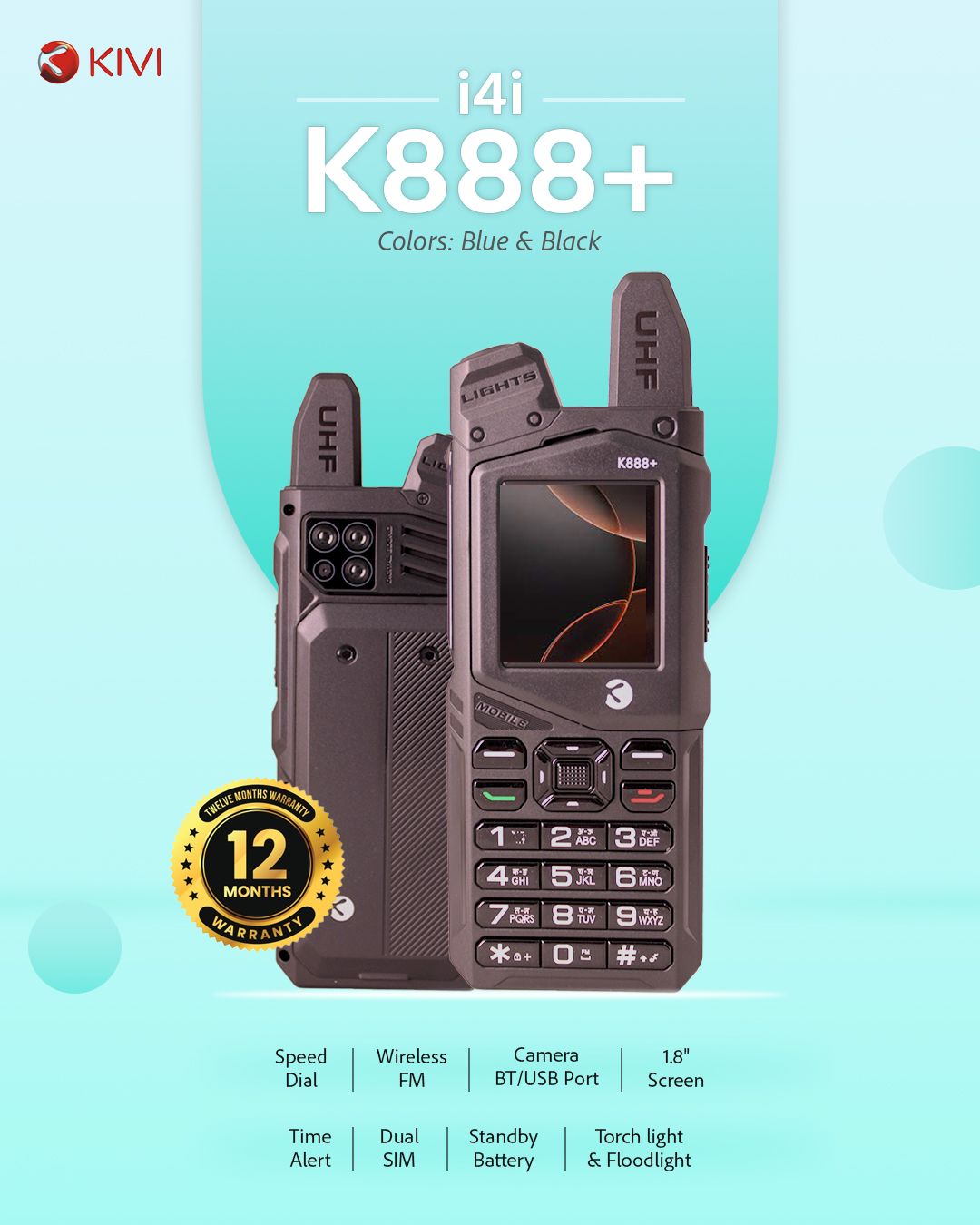 K888+ Kivi mobile | Keypad Mobile Phone | 2500 Mah battery | Dual Side Torch