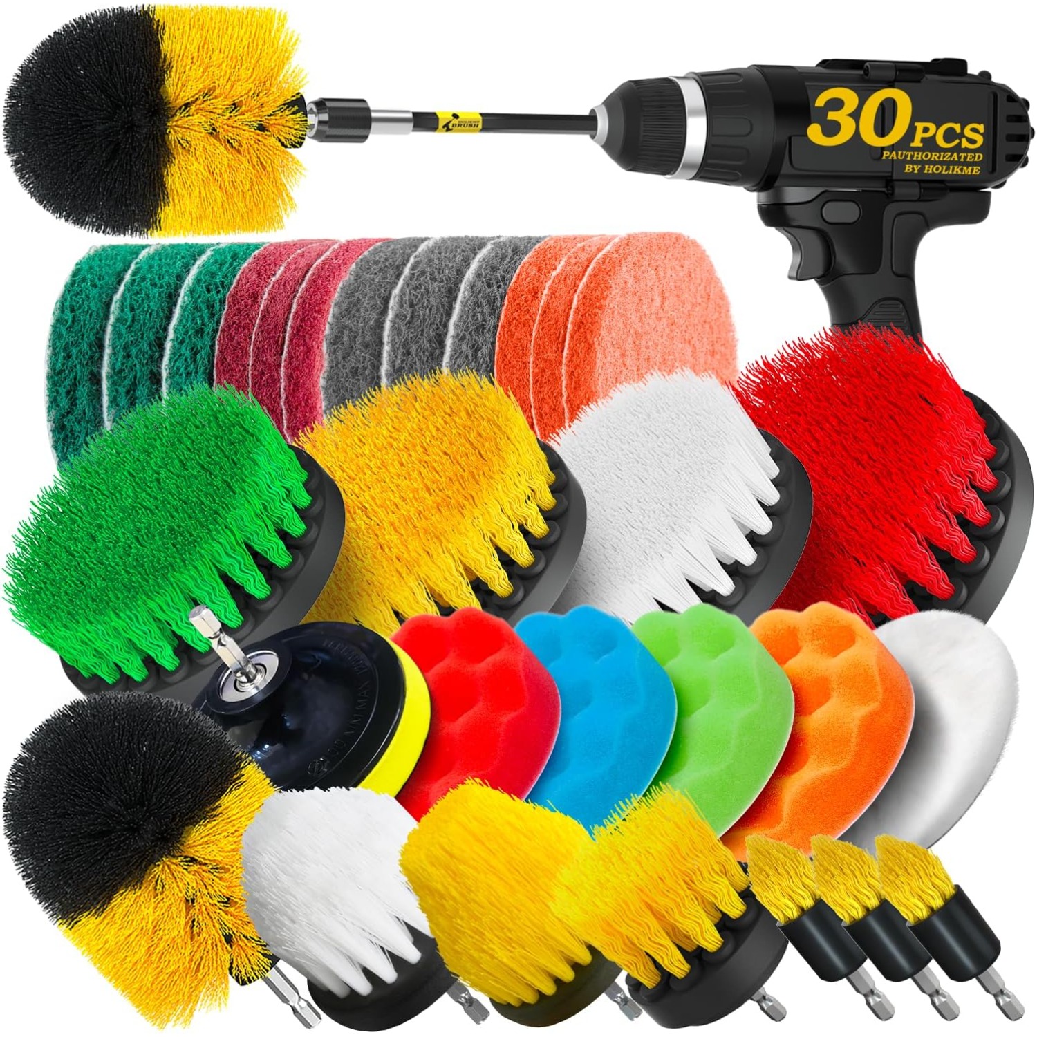 30pcs/set Electric Drill Brush Attachment Power Scrubber Car Wash Polisher with Scrub for Cleaning Showers Tubs Bathroom Carpet