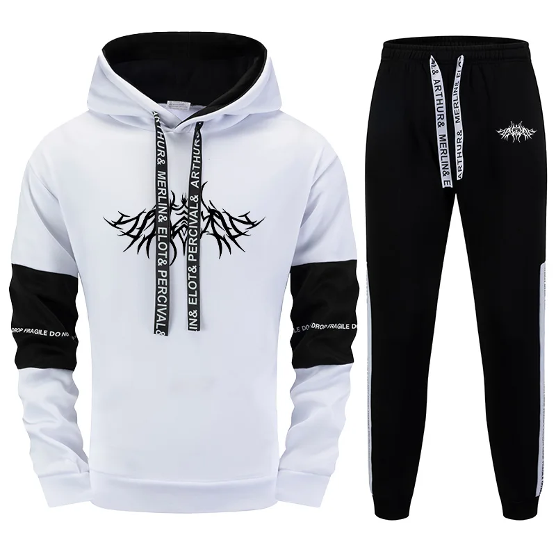 2026 New Trend Men's Hoodie Sweatpants 2pcs Set Autumn Winter Daily Casual Sporty Fashion Hooded Outfit Y2K Hip Hop Sweatshirt