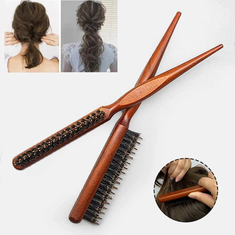 Wooden Handle Hair Comb Hairs Three Rows Boar Bristle Combs Hairdressing Back Teasing Brushes Special for Real Hair