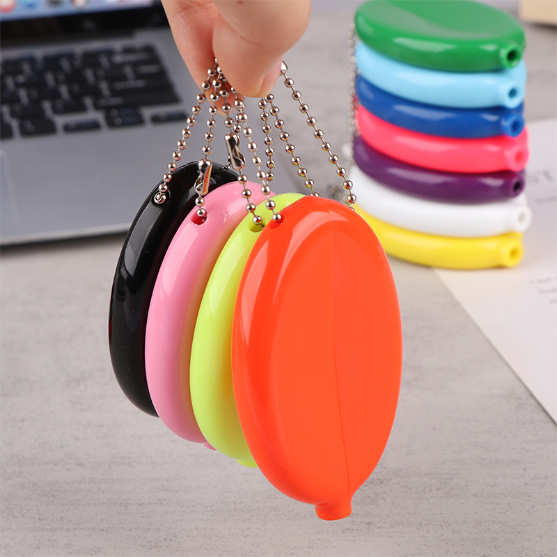 Small Oval Coin Purse Mini Earrings Rings Storage Box With Chain Solid Color PVC Fashion Portable Bag Pendant pen gpt