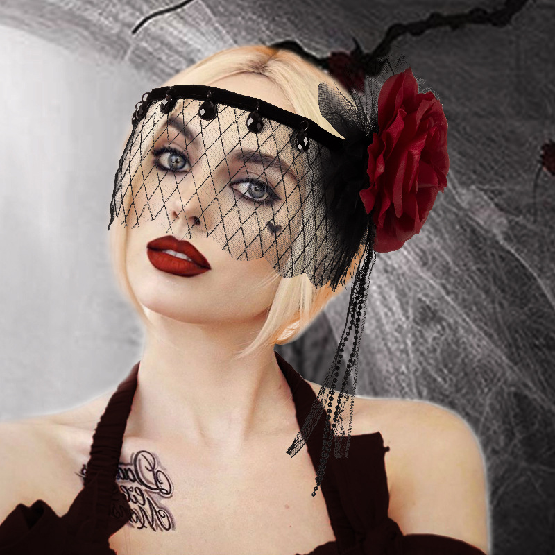 Fancy Rose Lace Face Mask Gothic 1920s Gatsby Halloween Party Costumes Blindfold Spider Princess Masque Visual Black Mesh Mask