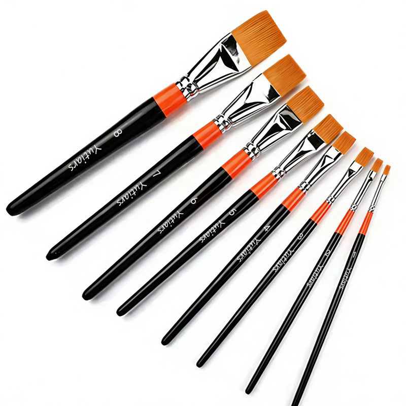 1Pc Nylon Flat Head Paint Brushes Set Professional Art Supplies for Acrylic Oil Watercolor Gouache Painters & Hobbyists