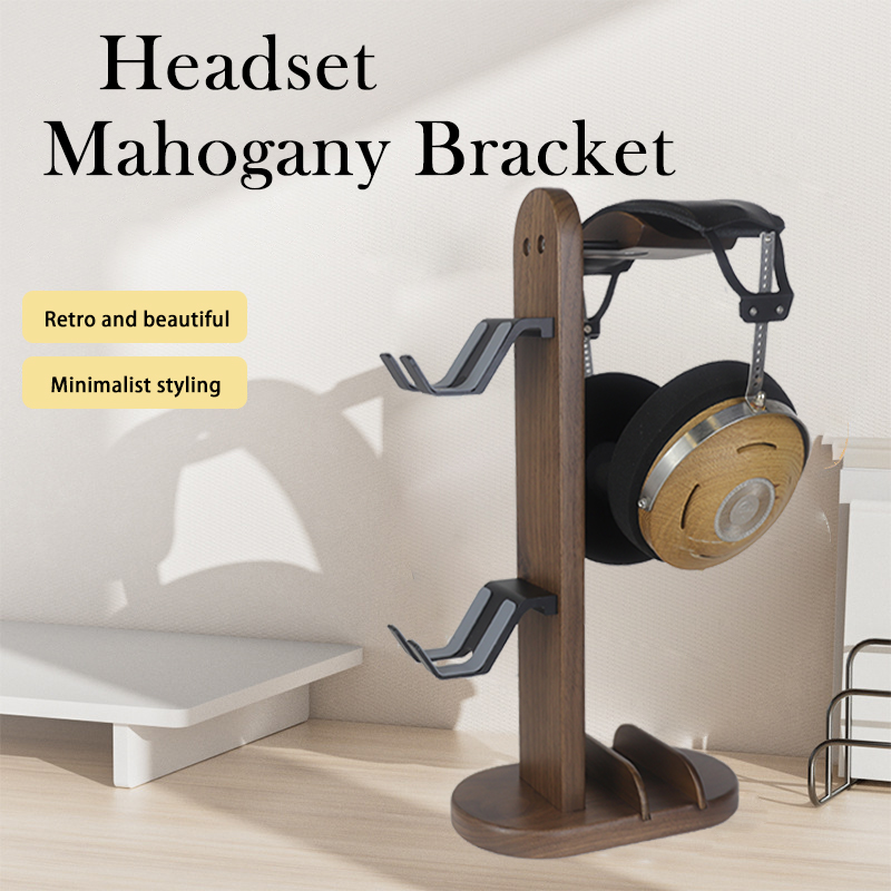 Hellodigi Walnut Wood Headphone Stand PS5 Controller Rack Aluminum Alloy Headset Holder Headphone Support for Organizing Desktop