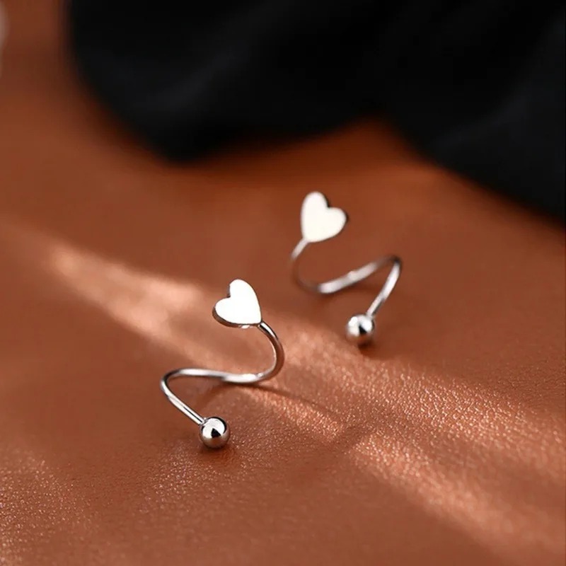 2pcs Stainless Steel Spiral Twisted Stud Earrings, Lip Piercing Heart Star Cartilage Tragus Helix Ear Piercing Jewelry