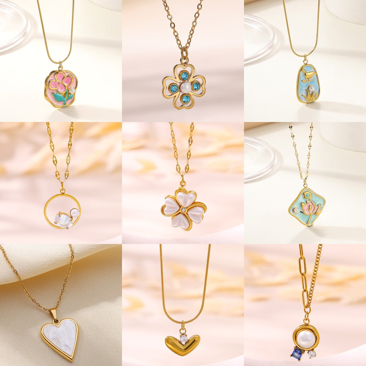 Exquisite Stainless Steel Four-Leaf Clover Necklace 18K Gold-Plated Pearl Flower-Shaped Necklace Classic Jewelry Free shipping