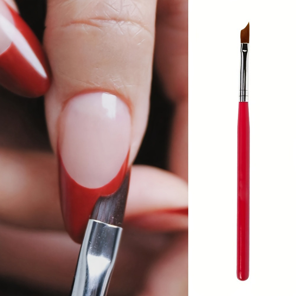 1Pc Half Moon French Nail Brush, Red & Green Handle, Precision Gel Painting Brush, Durable & Easy to Clean for DIY Manicure & Pe