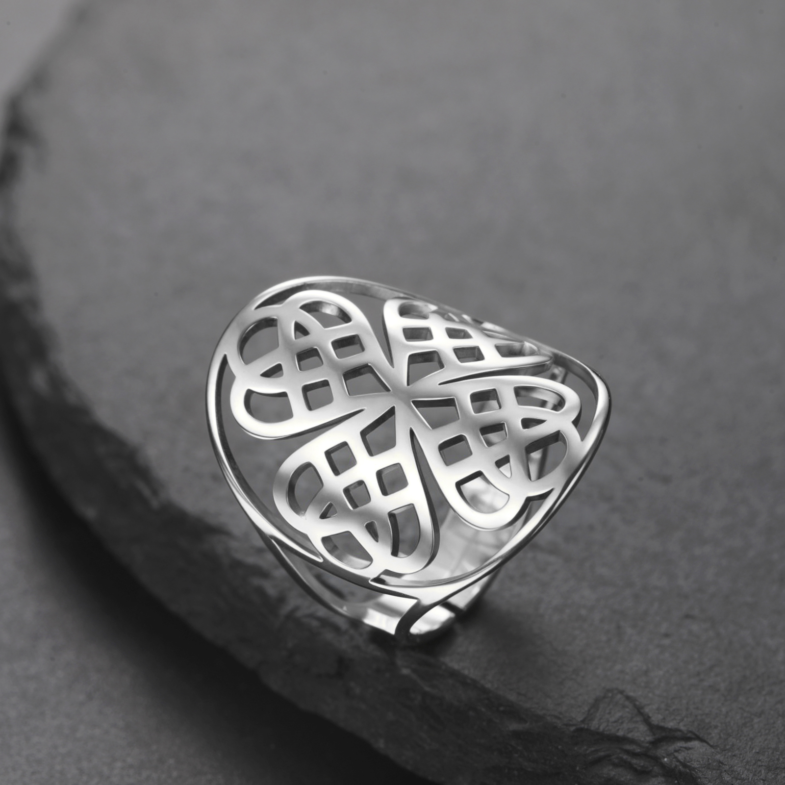Lucky Clover Ring Stainless Steel Adjustable Ring Celtic Knot Minimalist Charm Ring Birthday Commemorative Jewelry