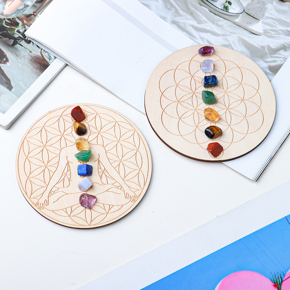 1pc Natural crystal Chakra seven stone crafts Round wood with DIY pendant home desk desk decoration