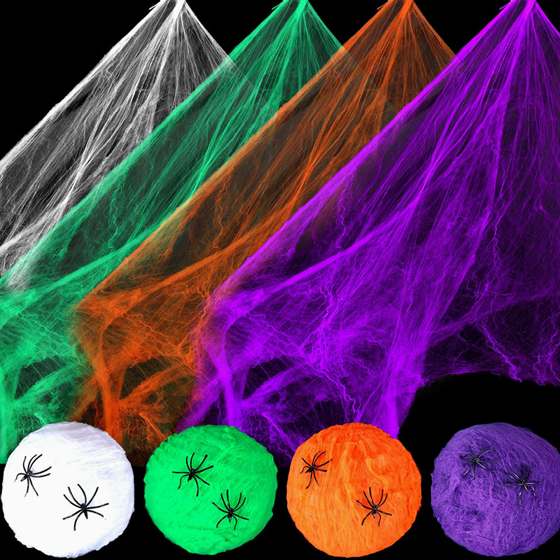 Halloween Horror Decorations Stretchy Cobweb Spider Web 5color Optional Spider Cotton and Small Spider Suit for House Bar Props