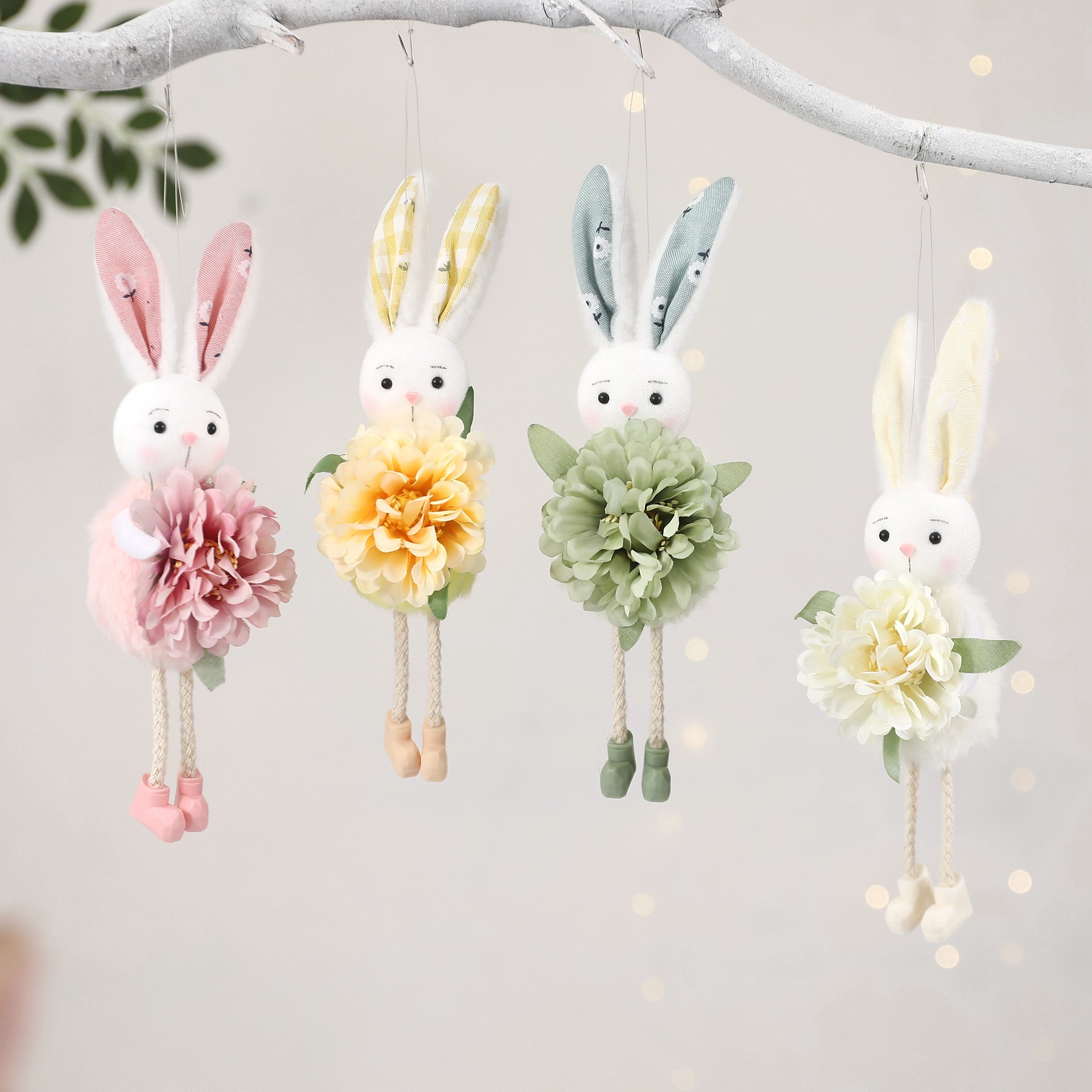 Cute Flower Fairy Bunny Rabbit Doll Easter Bunny Ornament for Home Spring Easter Party Pink Yellow Green Rabbit Kids Decor