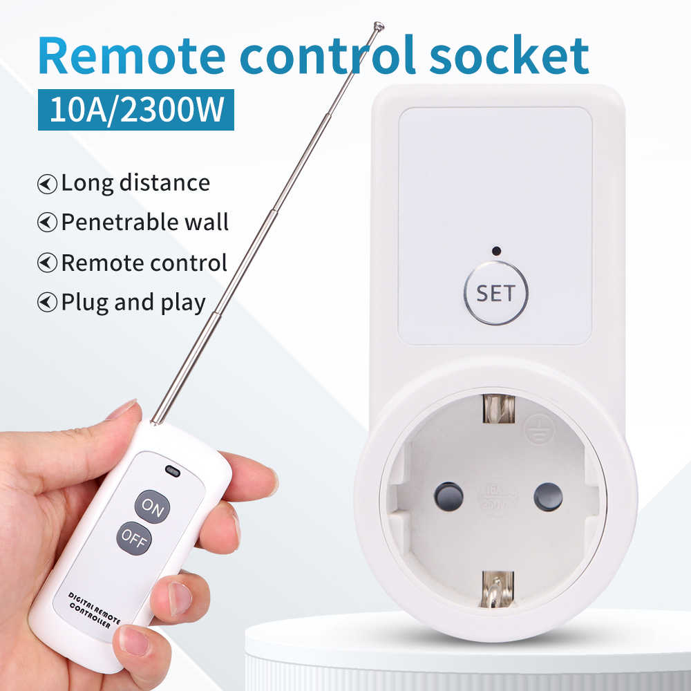 433Mhz Wireless Remote Control Socket Smart EU Plug 50m Remote Power Outlet 15A 220V-240V for Home Appliance Light Fan lightify