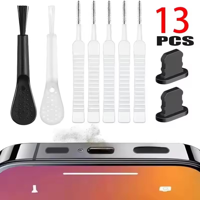 Mobile Phone Speaker Charging Port Cleaning Set Dust Plug for iPhone 16 15 14 Earphones Clean Kit Brush for